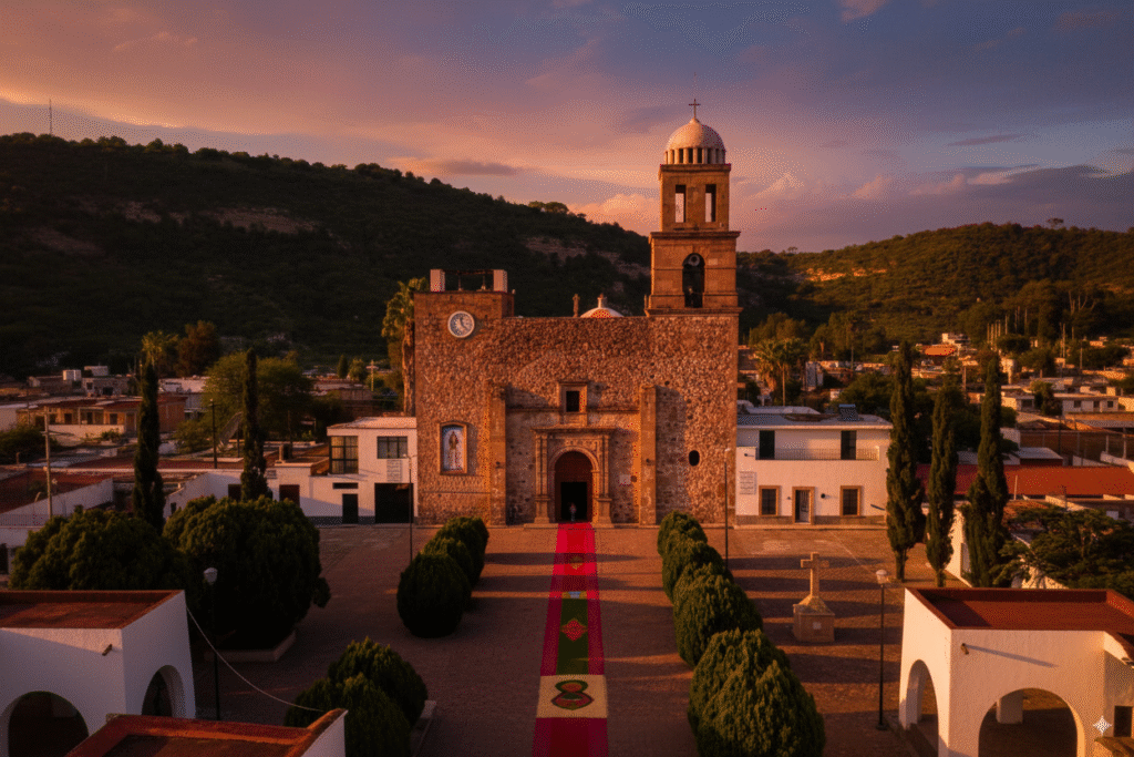 Basílica de Nuestra Señora de los Remedios atarder en tamacapulin